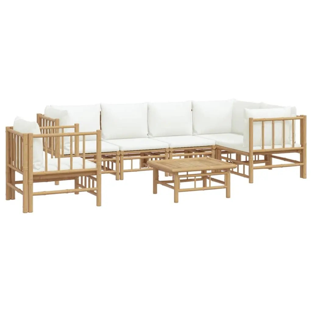 7 Piece Garden Lounge Set Brown Bamboo Modular Sofa with Cushions