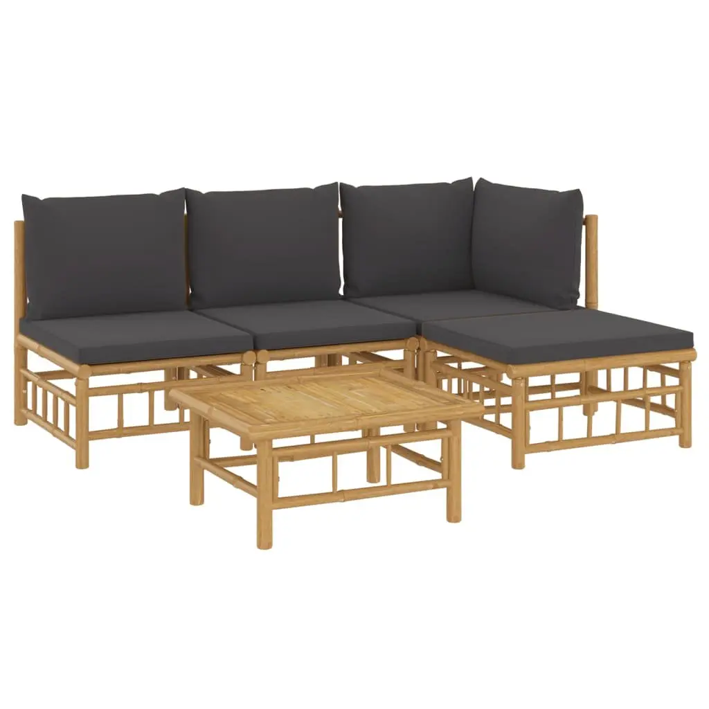Bamboo Lounge Set Brown 5 Piece Outdoor Furniture with Cushions