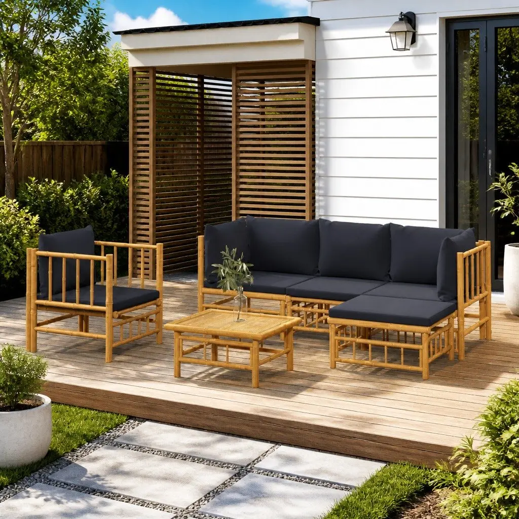 Bamboo Garden Lounge Set 6 Piece Outdoor Furniture with Cushions Brown