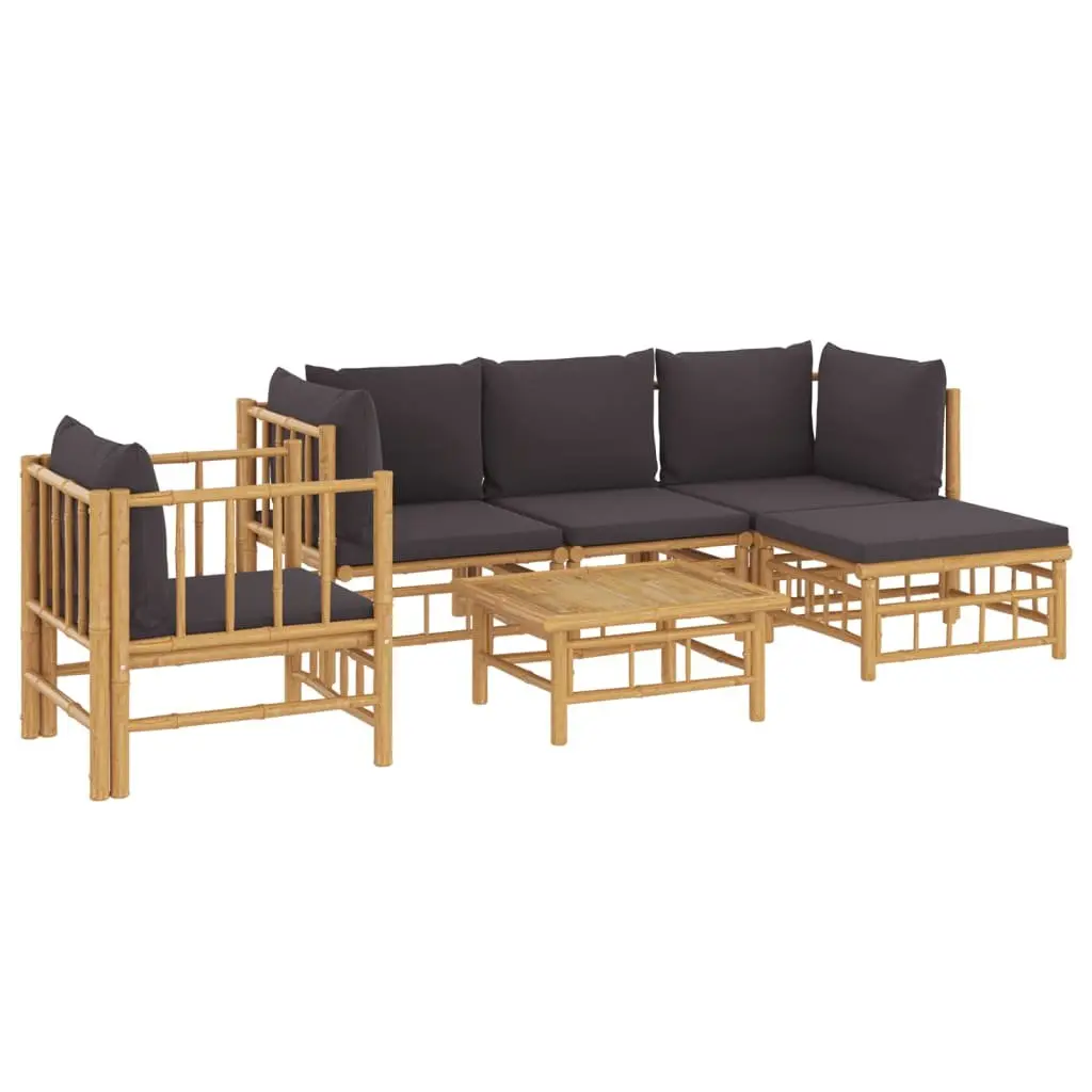 Bamboo Garden Lounge Set 6 Piece Outdoor Furniture with Cushions Brown