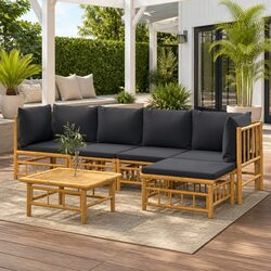 Garden Lounge Set 6 Piece Bamboo Outdoor Furniture with Cushions Patio Seating