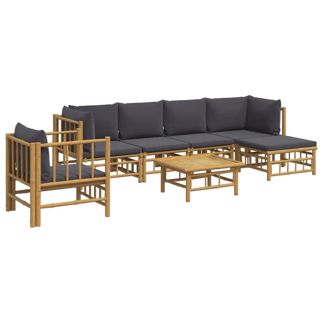 7 Piece Garden Lounge Set Brown Bamboo Sofa with Cushions Table