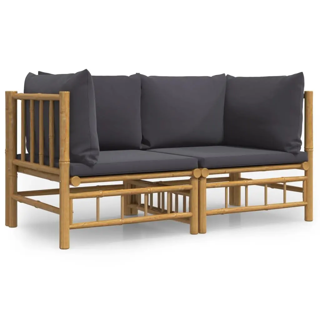Garden Corner Sofas 2 pcs Bamboo Outdoor Furniture Set with Cushions Lounge