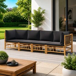 Bamboo Garden Lounge Set 4 Piece Outdoor Furniture with Cushions Brown