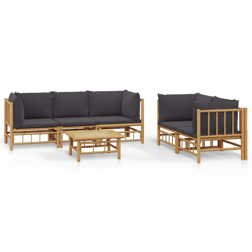 Bamboo Garden Lounge Set Brown 6 Piece Modular Outdoor Furniture with Cushions