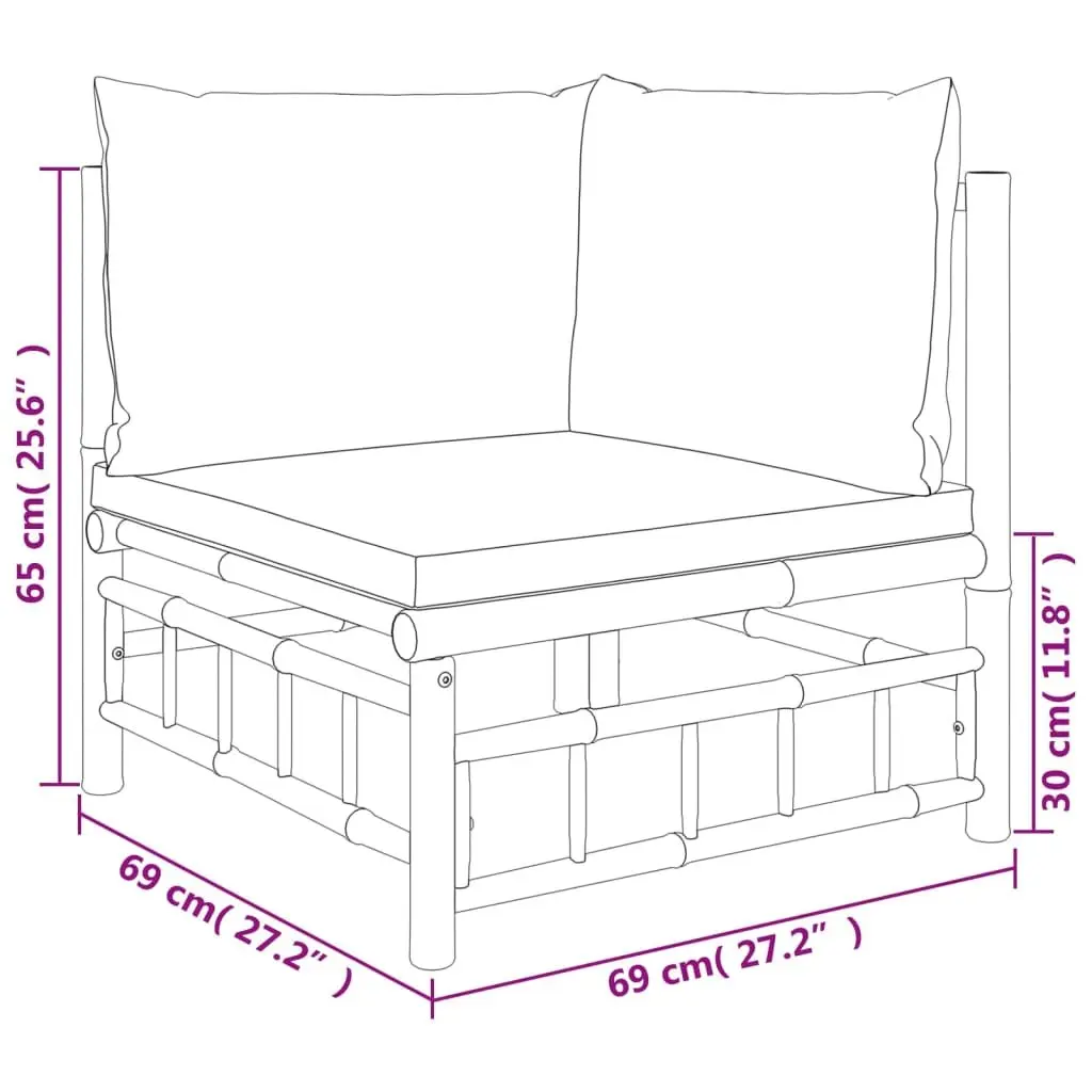 Garden Lounge Set 9 Piece Bamboo Outdoor Furniture with Cushions Dark Grey