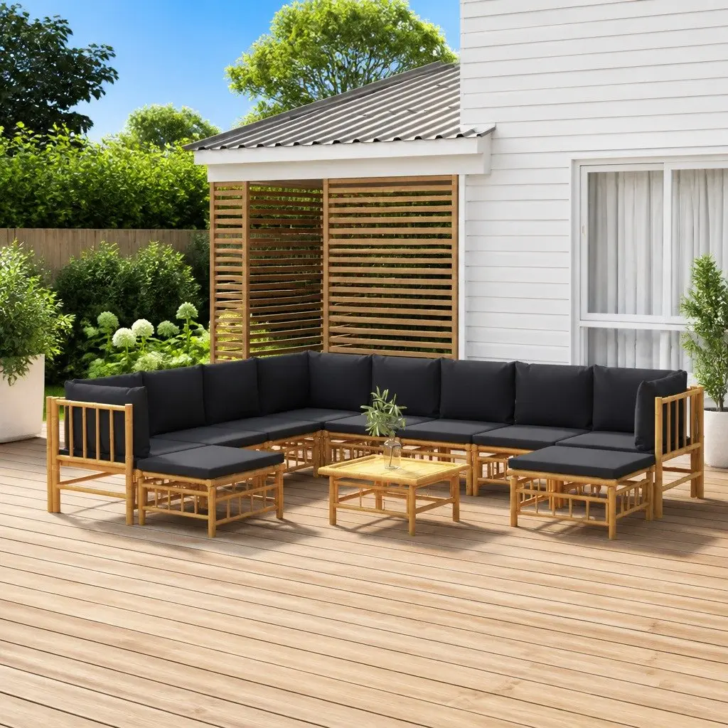 Garden Lounge Set 11 Piece Outdoor Furniture Bamboo Sofa with Cushions Table