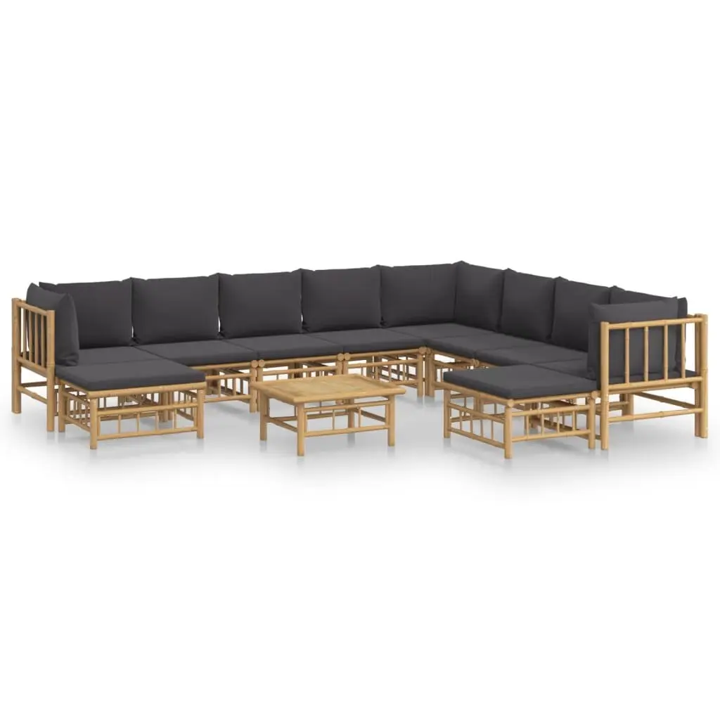 Garden Lounge Set 11 Piece Outdoor Furniture Bamboo Sofa with Cushions Table