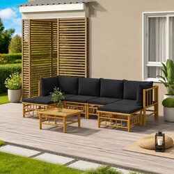 Compact and Stylish 7-Piece Bamboo Outdoor Lounge Set