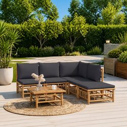 Concise Bamboo Lounge Set - 6 Piece Modular Outdoor Furniture