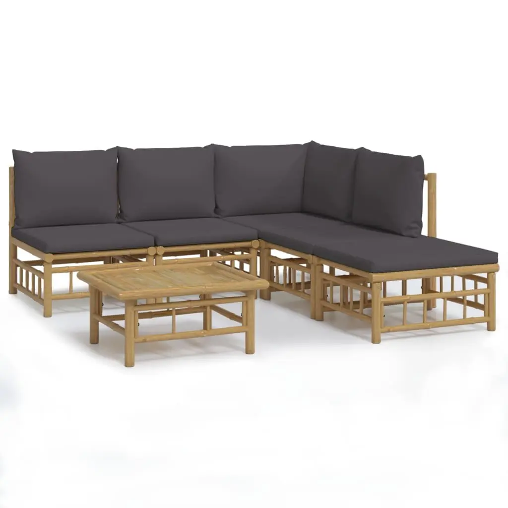 Garden Lounge Set 6 Piece Bamboo Outdoor Furniture with Cushions Modular