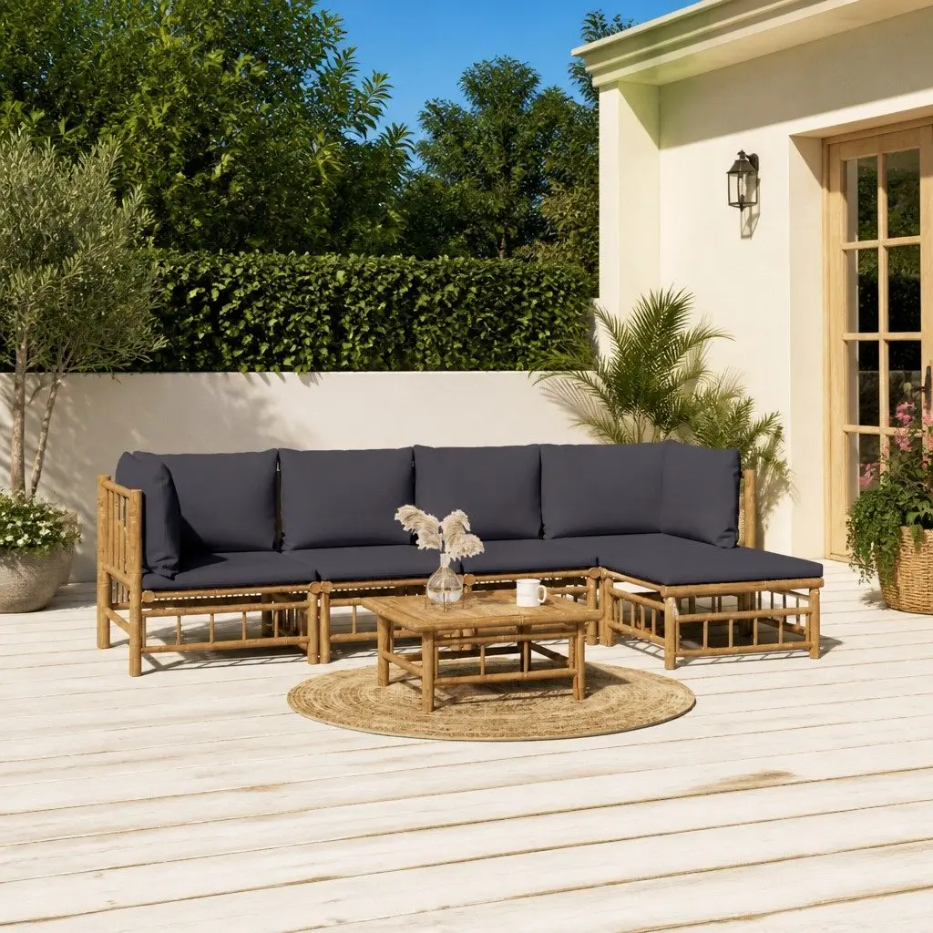 Garden Lounge Set Brown Bamboo 6 Piece Modular Outdoor Furniture with Cushions