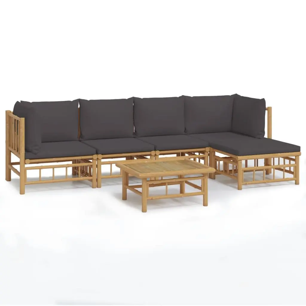 Garden Lounge Set Brown Bamboo 6 Piece Modular Outdoor Furniture with Cushions