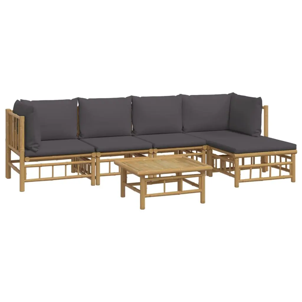 Garden Lounge Set Brown Bamboo 6 Piece Modular Outdoor Furniture with Cushions