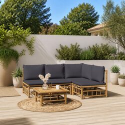 Compact Bamboo Lounge Set – 5 Piece Outdoor Furniture