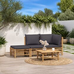 Outdoor Garden Lounge Set 3 Piece Bamboo Furniture with Cushions and Table
