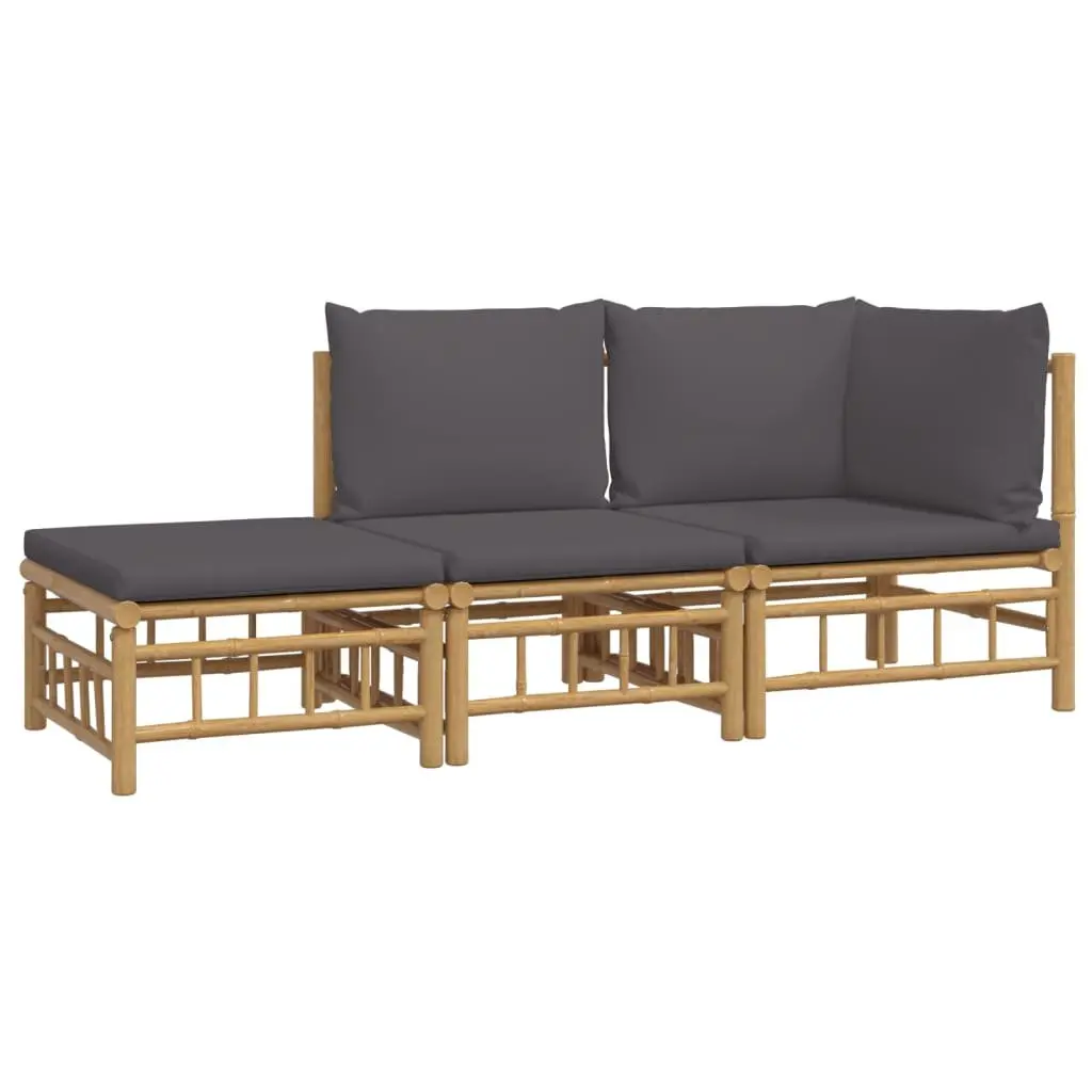 Bamboo Garden Lounge Set Brown 3 Piece with Cushions and Table
