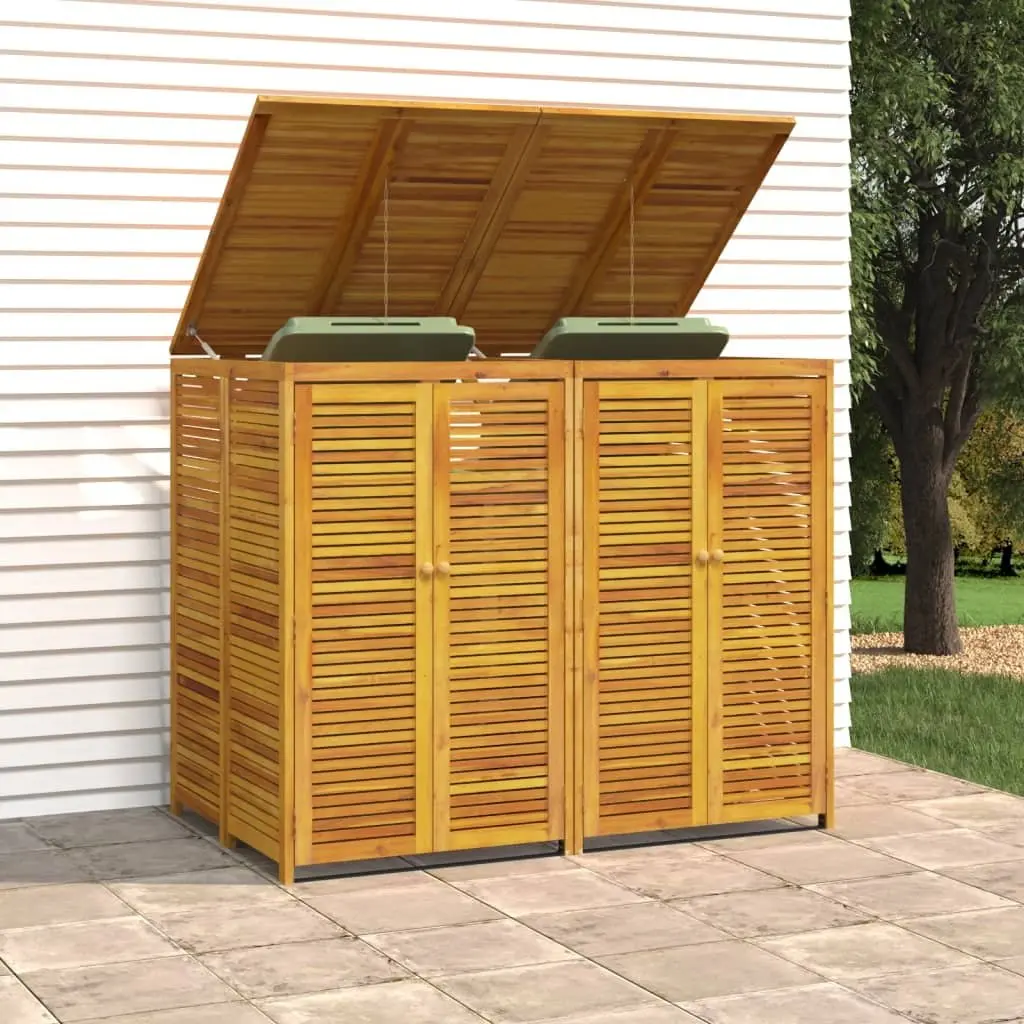 Double Garbage Bin Shed 140x89x117 cm Brown Solid Wood Waste Container Enclosure