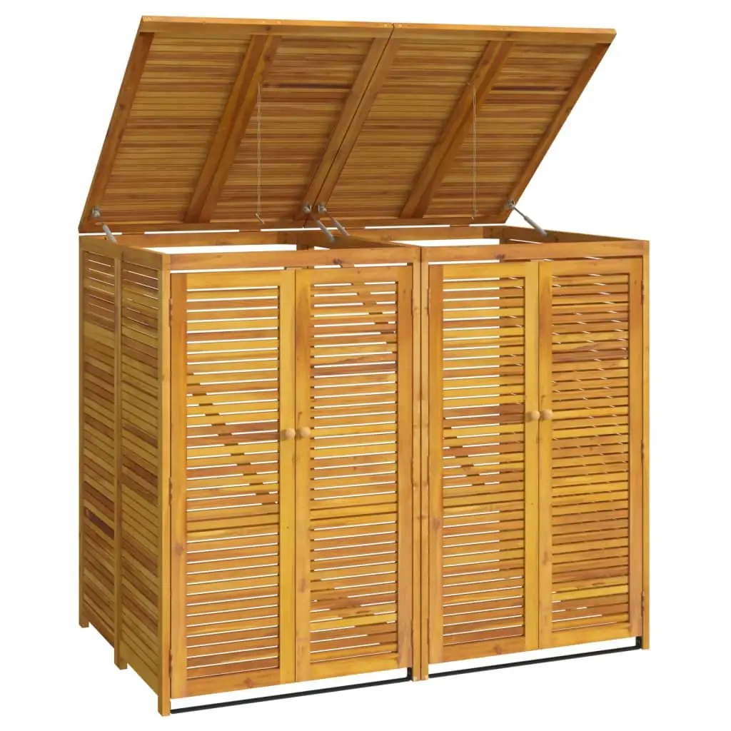 Double Garbage Bin Shed 140x89x117 cm Brown Solid Wood Waste Container Enclosure