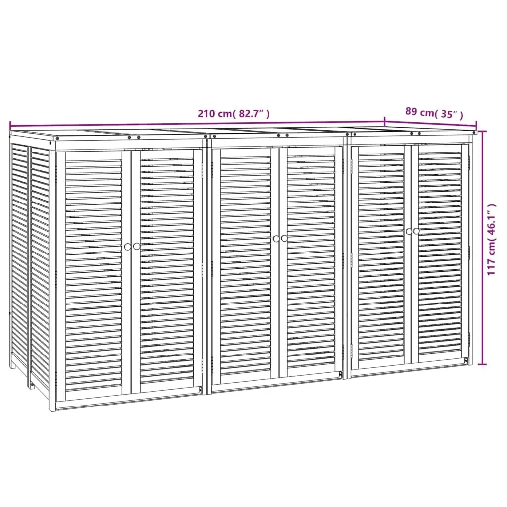 Triple Garbage Bin Shed 210x89x117 cm Waste Container Enclosure Garden Storage