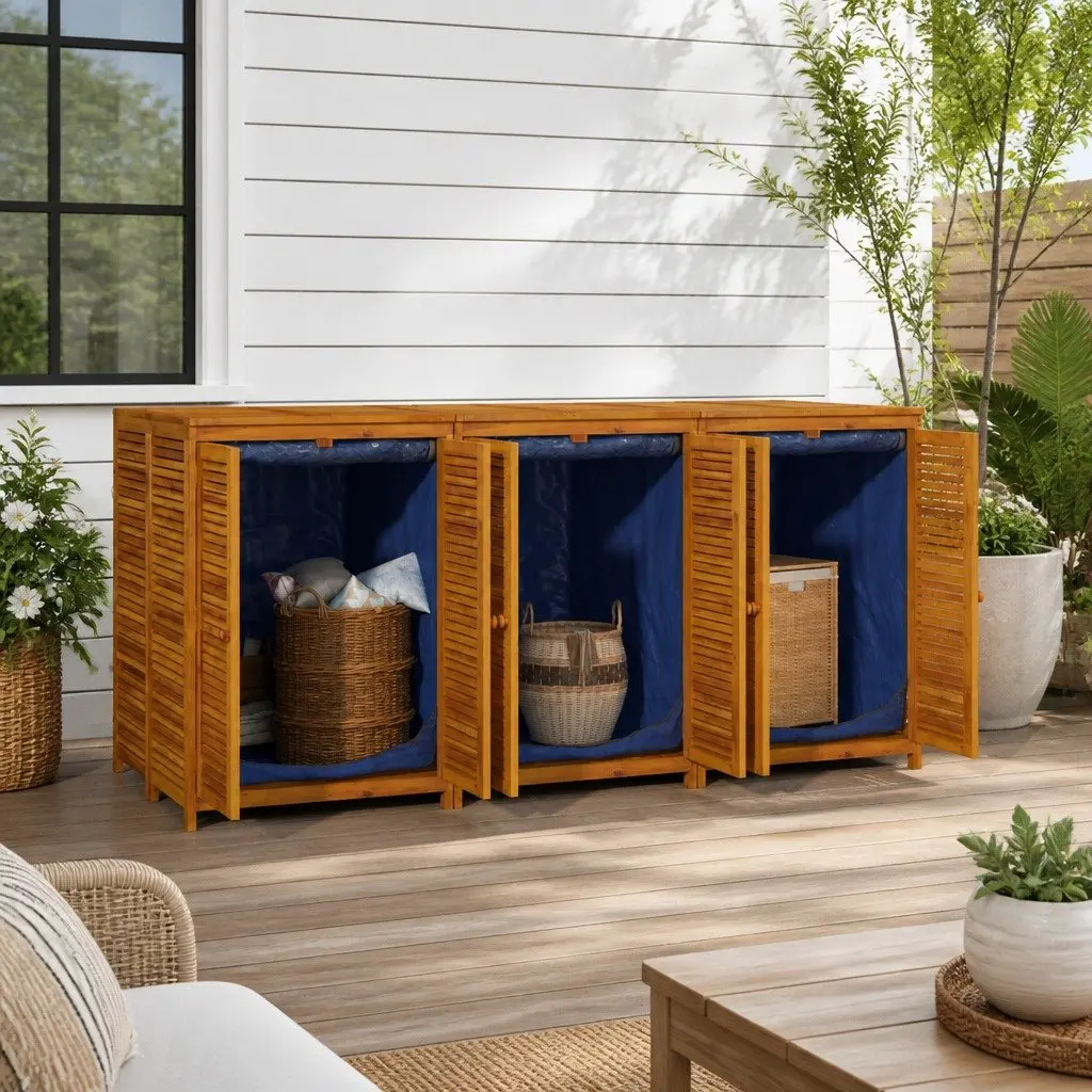 Garden Storage Box 210x87x104cm Solid Acacia Wood Outdoor Deck Patio Furniture