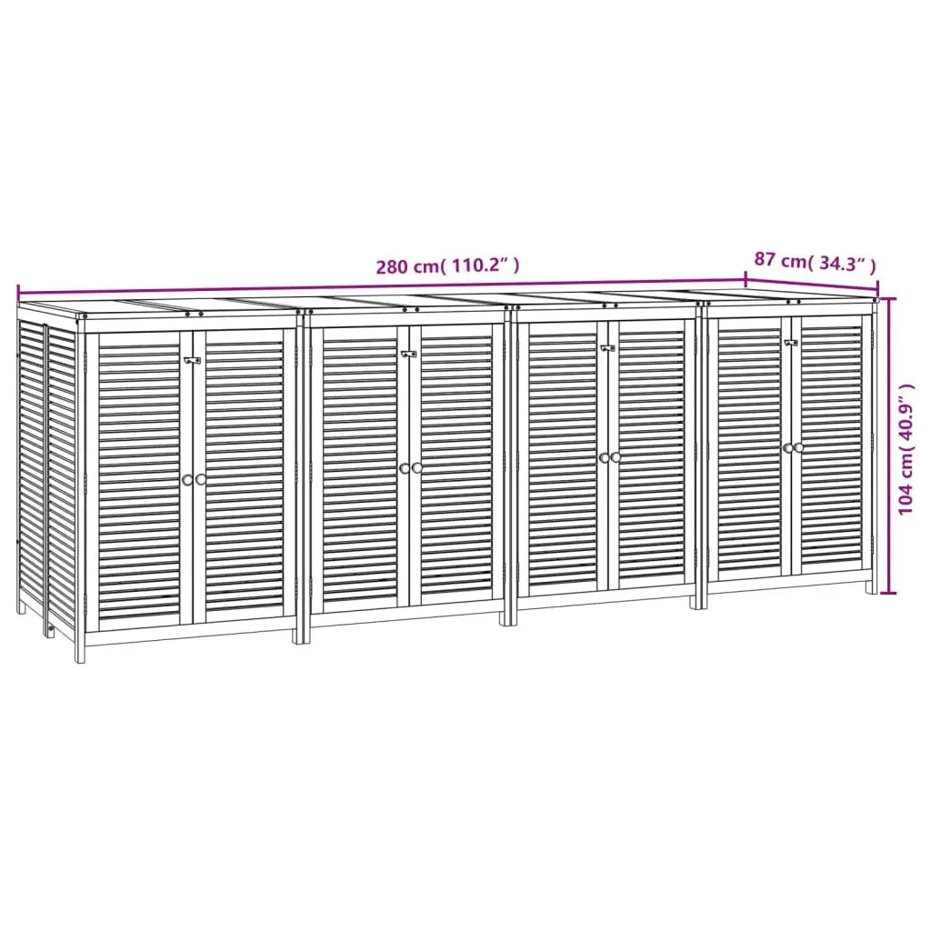 Garden Storage Box 280x87x104 cm Outdoor Solid Acacia Wood Deck Box Bench
