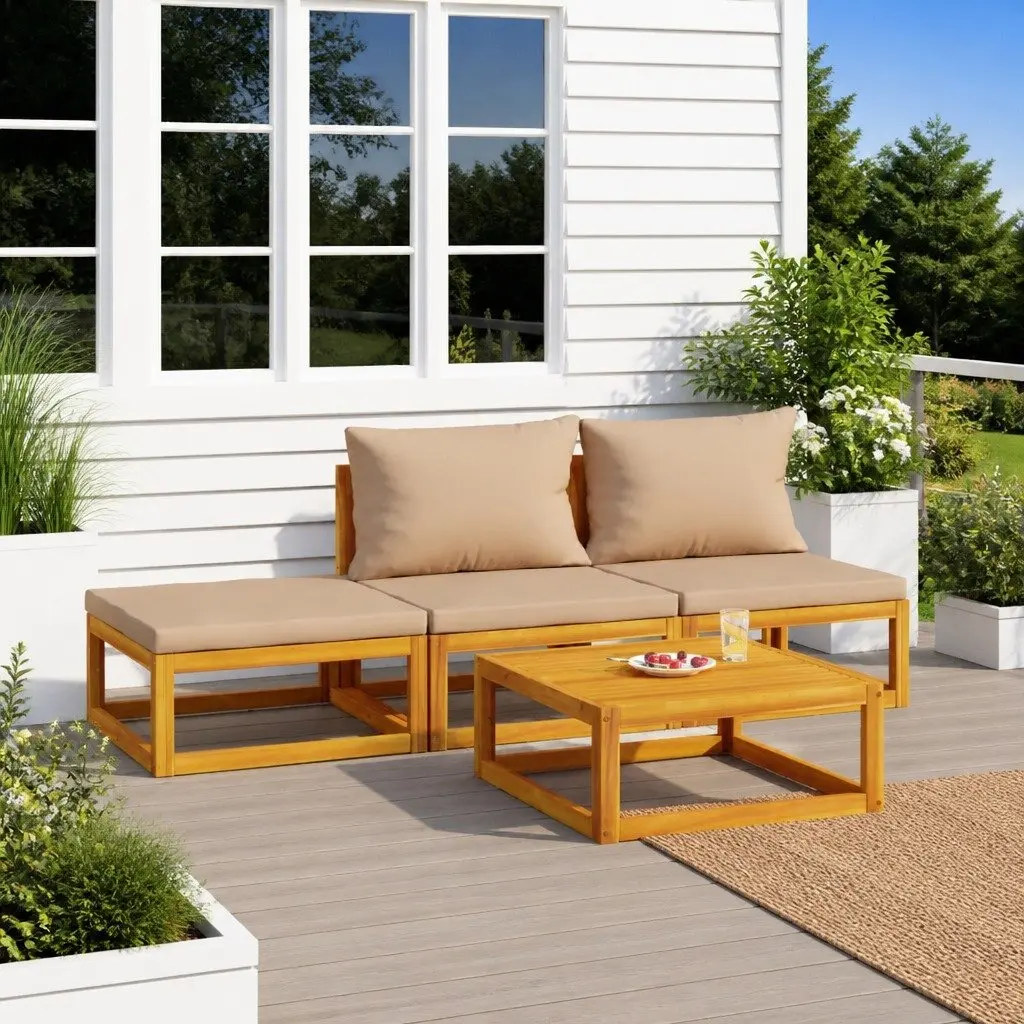 Garden Lounge Set 4 Piece Outdoor Furniture Wooden Sofa with Cushions Table