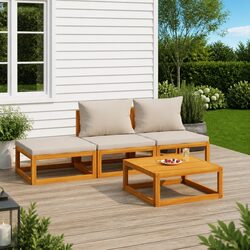 4 Piece Garden Lounge Set Outdoor Furniture with Cushions Solid Wood Patio Sofa
