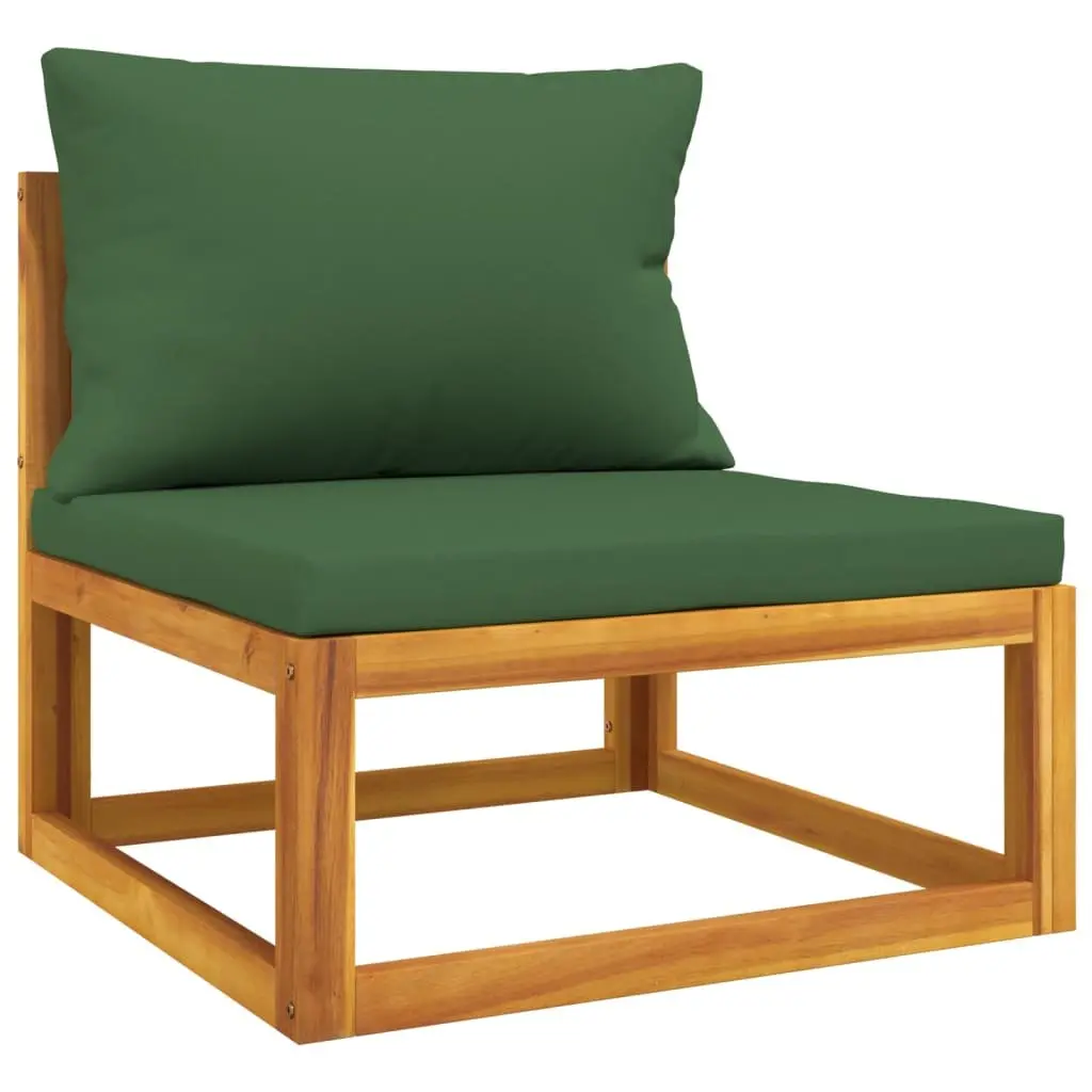 4 Piece Garden Lounge Set Brown Solid Wood with Green Cushions