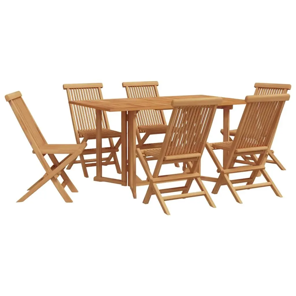 Outdoor Dining Set Brown 7 Piece Teak Wood Rectangular Table and Chairs