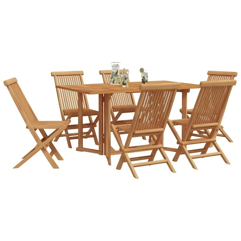 Outdoor Dining Set Brown 7 Piece Teak Wood Rectangular Table and Chairs