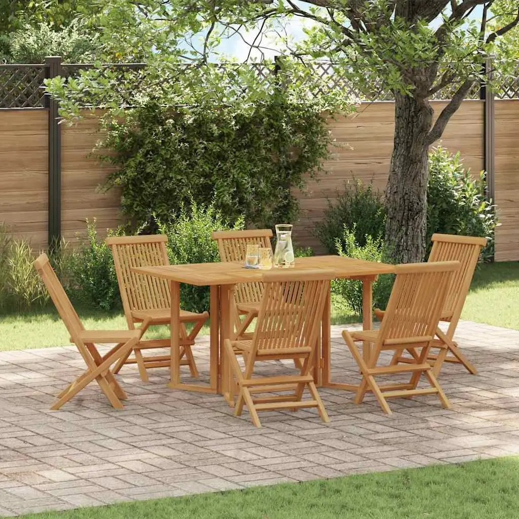 Outdoor Dining Set Brown 7 Piece Teak Wood Rectangular Table and Chairs