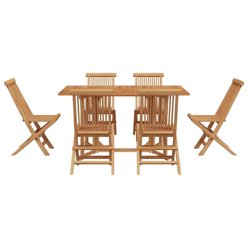 Outdoor Dining Set Brown 7 Piece Teak Wood Rectangular Table and Chairs