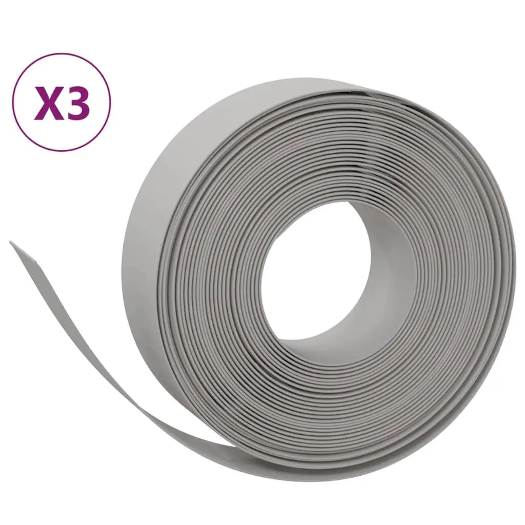 Garden Edging 3 Pieces Grey 10 m Flexible Lawn Border Flower Bed Edger