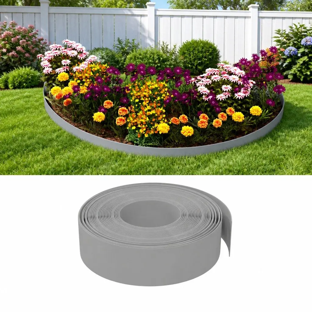 Garden Edging Borders 5 Pieces Grey 10 m Flexible Lawn Edge Flower Bed Path Trim