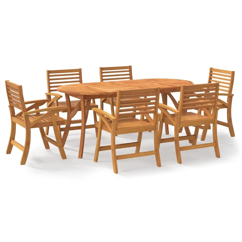 7 Piece Garden Dining Set Brown Solid Acacia Wood Outdoor Furniture