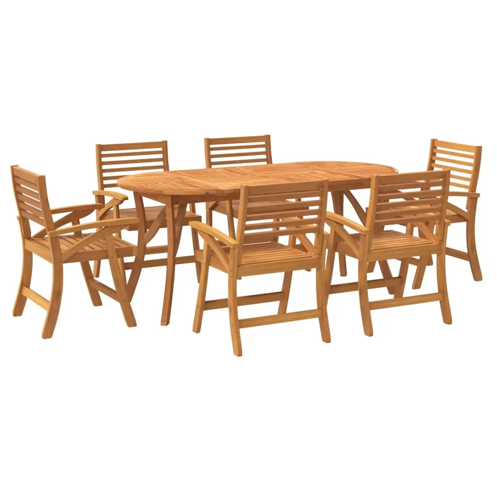 7 Piece Garden Dining Set Brown Solid Acacia Wood Outdoor Furniture