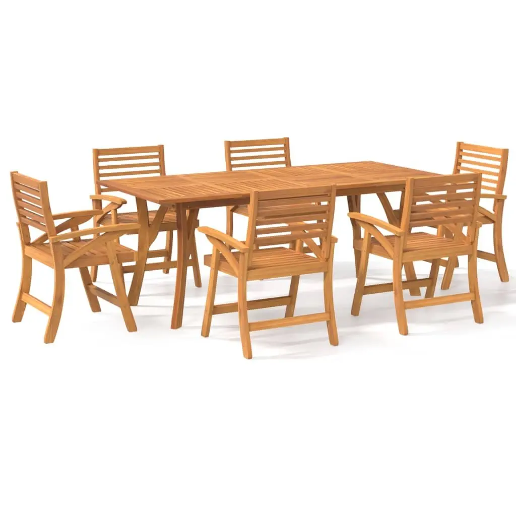 7 Piece Garden Dining Set Brown Solid Acacia Wood Outdoor Patio Furniture