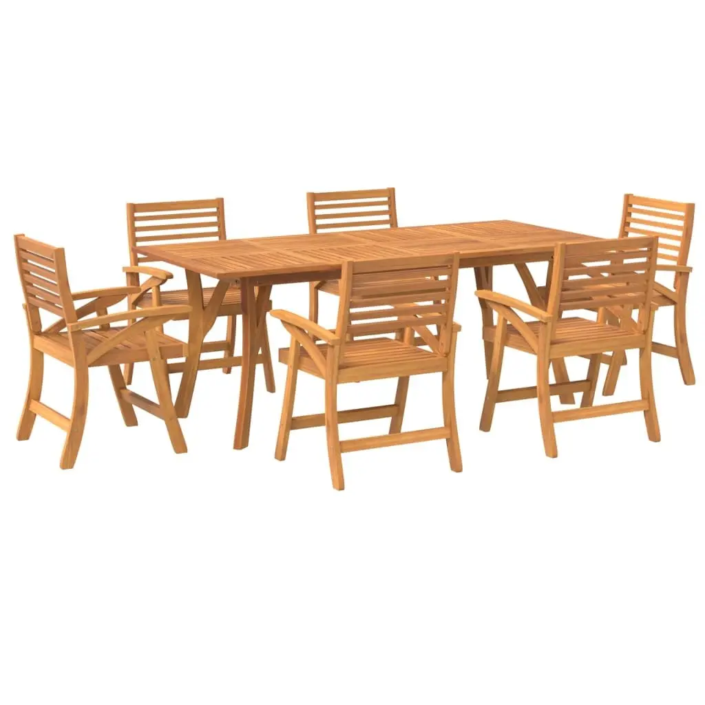7 Piece Garden Dining Set Brown Solid Acacia Wood Outdoor Patio Furniture