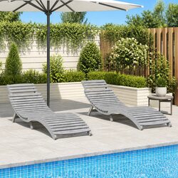Grey Foldable Sun Loungers Made of Solid Acacia Wood