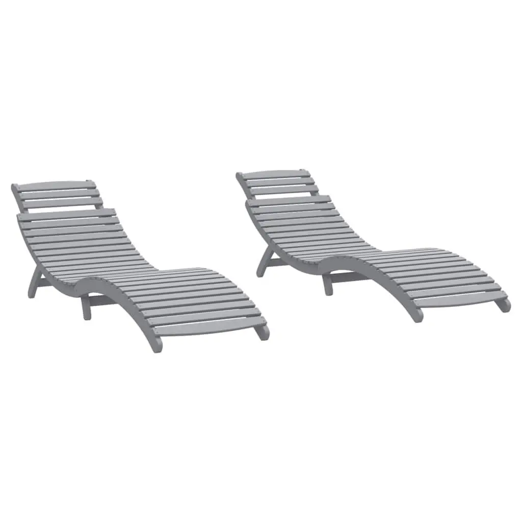Sun Loungers Grey Foldable Ergonomic Outdoor Furniture 2 Piece