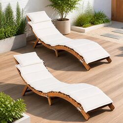 Set of Two Foldable Loungers in Durable Acacia Wood