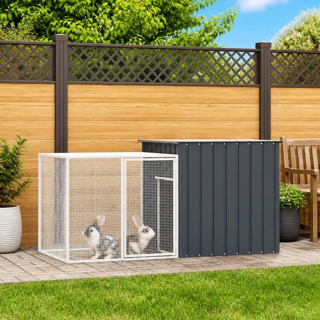 Rabbit Cage Hutch Anthracite 200x91x100cm Galvanised Steel Mesh Outdoor