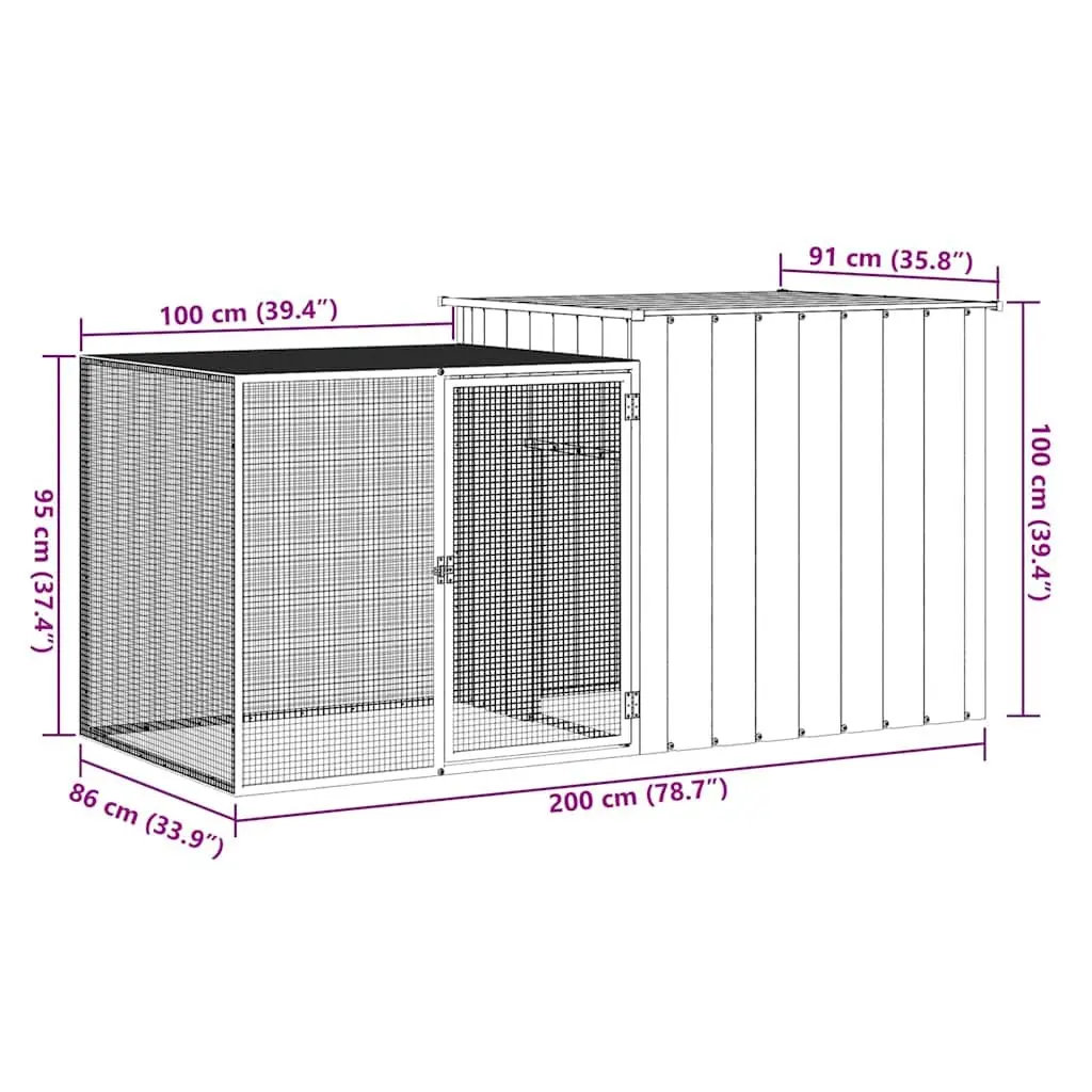 Rabbit Cage Hutch Anthracite 200x91x100cm Galvanised Steel Mesh Outdoor