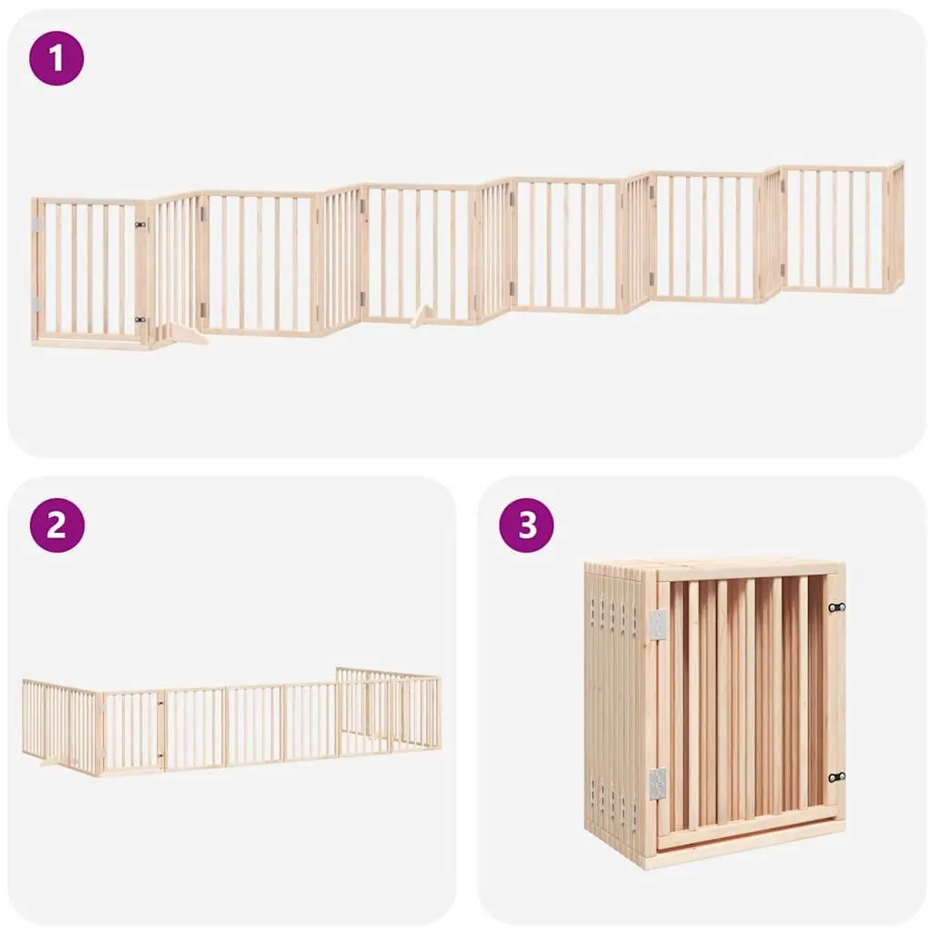 Dog Gate Brown 12 Panels Foldable Poplar Wood Pet Barrier Door