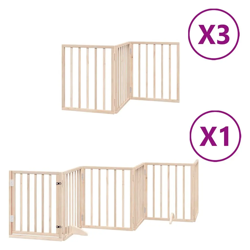 Dog Gate Brown 15 Panels Foldable Poplar Wood Pet Pen Door Enclosure Barrier