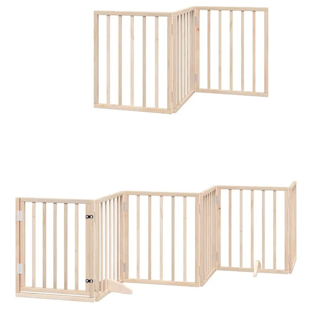 Dog Gate Brown 15 Panels Foldable Poplar Wood Pet Pen Door Enclosure Barrier