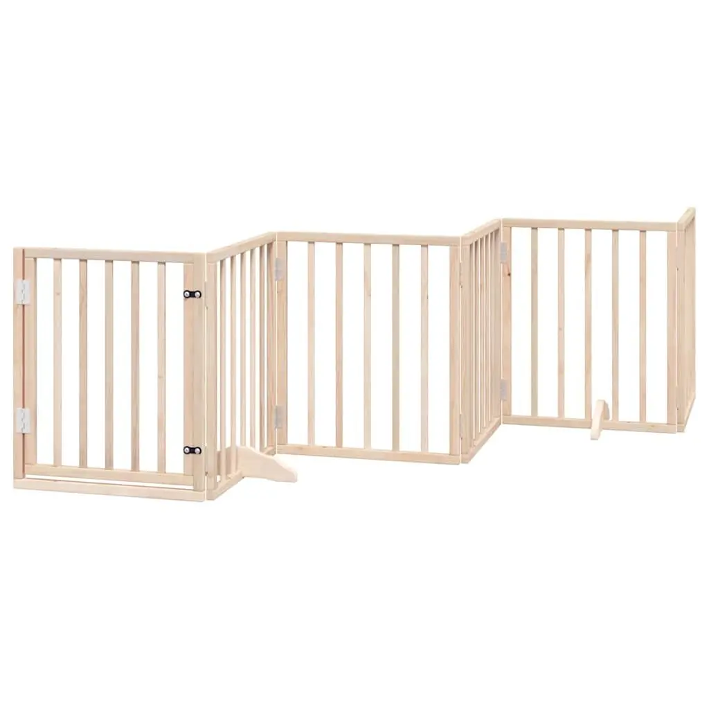 Dog Gate Brown 15 Panels Foldable Poplar Wood Pet Pen Door Enclosure Barrier
