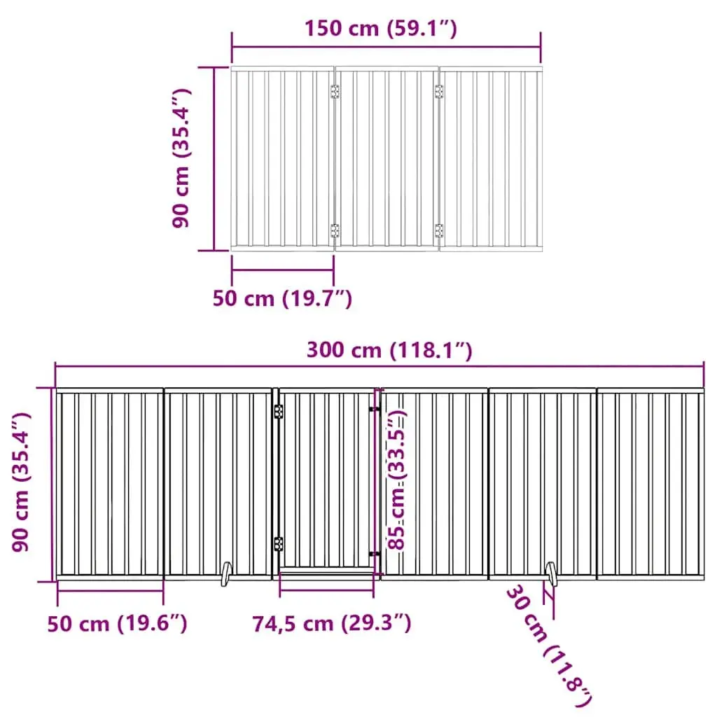 Dog Gate Brown 9 Panels Foldable Poplar Wood Pet Safety Barrier with Door Lock