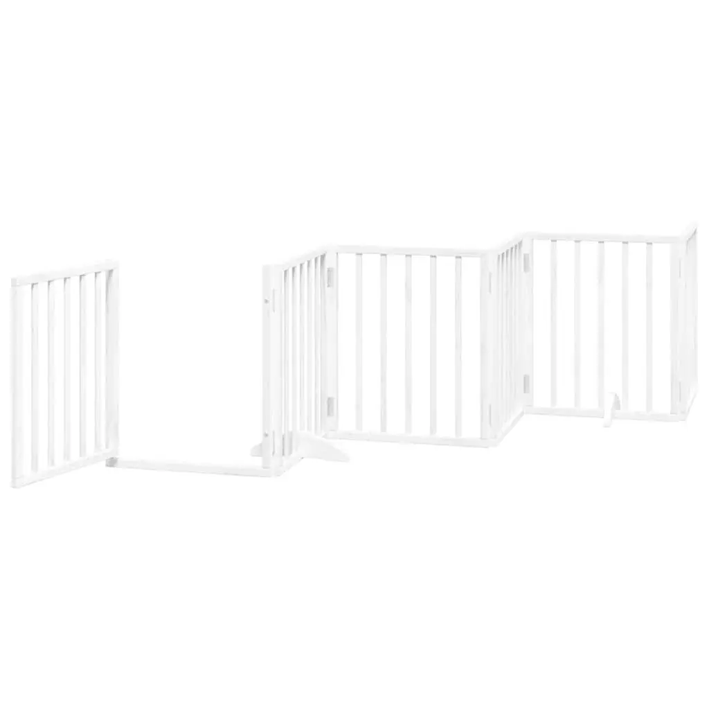 Dog Gate White 12 Panels Foldable Poplar Wood Pet Safety Barrier Door Lock